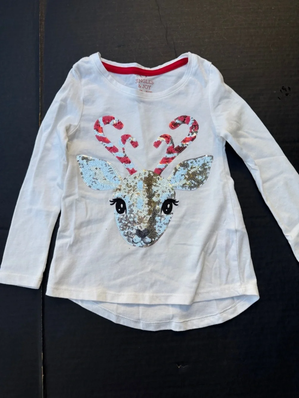 Sequin Reindeer girls Set - White & Red Size 4